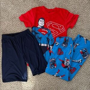 DC Comics Superman Red and Blue Pajama Set of 3 Sz 8-10